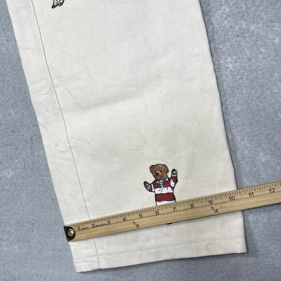 VTG IMPRSSVE Jeans Women’s Size 26 Beige CUSTOM Polo Bear Patches Straight Fit - Picture 6 of 12